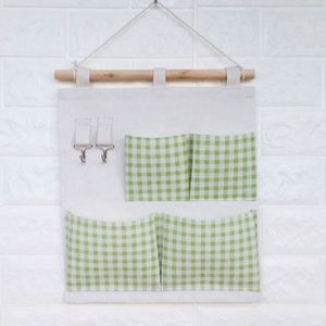Sac de rangement mural minimaliste en coton et lin avec 1 bâton en bois et 4 poches, ensemble de 2 sacs de rangement muraux en tissu denim - Product Image 4