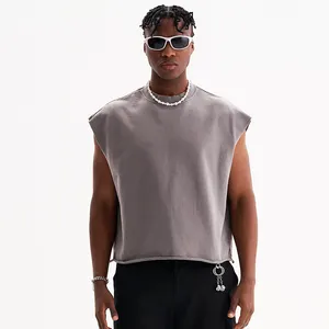 high quality heavyweight wash cropp tank top custom gray cropped boxy fit sleeveless vest tee shirts