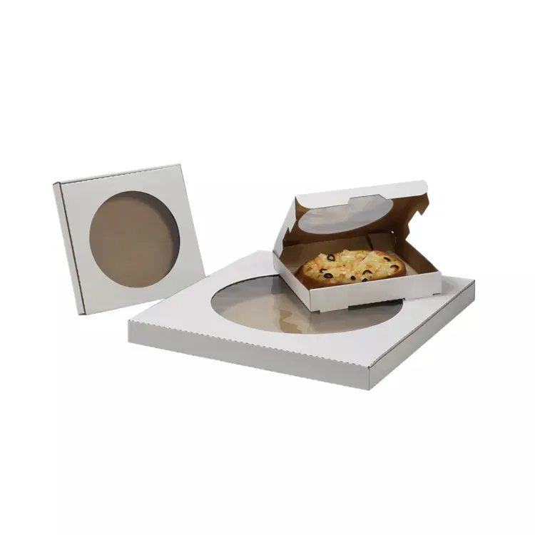 Custom logo printed pizza take out delivery boxes 12 inch pizza packing box with clear window