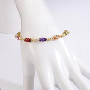 Luxury 14K Gold Plated Rainbow Cubic Zirconia Tennis <strong>Bracelet</strong> Colorful Pear Oval Marquise Cut <strong>Gemstone</strong> <strong>Bracelet</strong> for Women Gift - Product Image 3