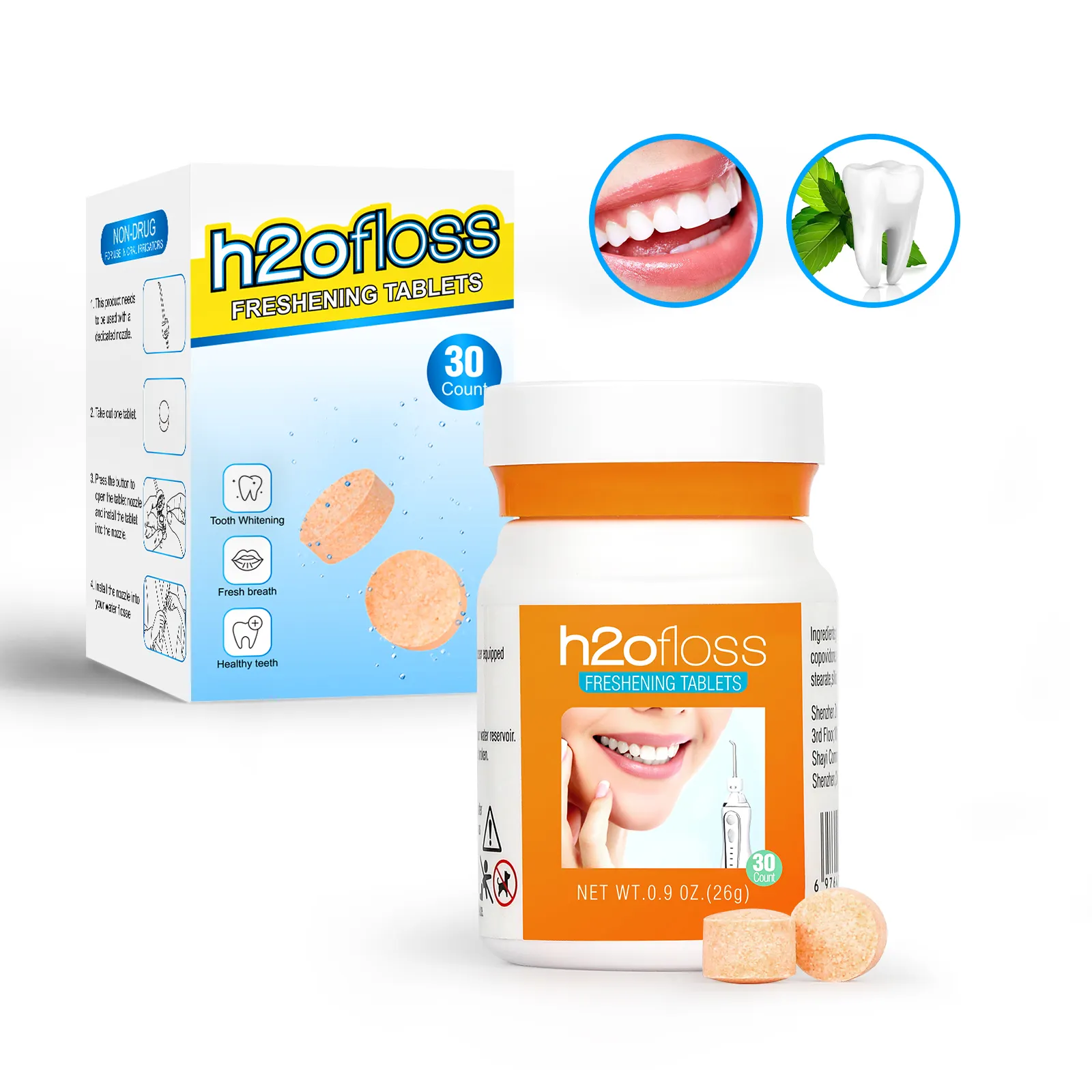 H2ofloss Professional breath freshning tablets for use with oral irrigator to remove bad breath odor