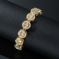 Bracelet chaîne cubaine style punk avec visage souriant en or et diamants, accessoires de mode hip-hop personnalisés