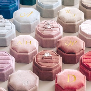 Boîte à alliances en velours octogonale, boîte cadeau pour demande en mariage personnalisée, boîte à alliances en une seule pièce, artisanat UIONEN, bricolage, impression 0252 - Product Image 1