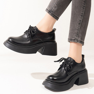 Thick British Style Plus Size Heel Round Toe Lady's Women's Single Shoes Spring Arrival Casual High-heeled Leather Shoes - Product Image 2