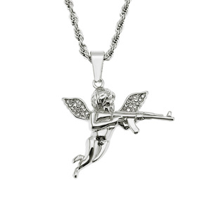 Collar de Moda con Colgante de Ángel en Aleación Estilo Hiphop, Cadena de Acero Inoxidable, Joyería Masculina al por Mayor - Product Image 6