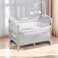 Lit parapluie pliant en métal noir et gris personnalisé avec barrière de sécurité pour enfants et bébés, idéal pour le parc, pour le sommeil et les activités des enfants