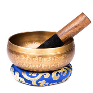 Bol de méditation tibétain en laiton fait à la main, 4 Bouddhas sculptés, style religieux gravé, yoga et méditation, matériau métallique - Product Image 6