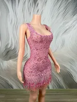 Mini-robe en maille à franges scintillantes et cristaux, taille empire, coupe fourreau, pour soirée d'anniversaire, club de danse, luxe