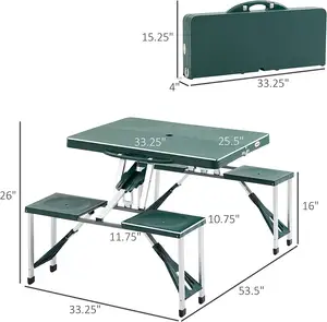NPOT Portable Foldable Camping Picnic Table Set With 4 Chairs And Umbrella Hole 4-Seats Aluminum Fold Up Travel Picnic Table