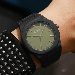 Reloj de Aleación para Hombre CILOA, Diseño Deportivo Verde, 20 mm, Puntero Simple, Resistente al Agua, Movimiento de Cuarzo, Alta Calidad, Personalizable, Regalo - Product Image 4