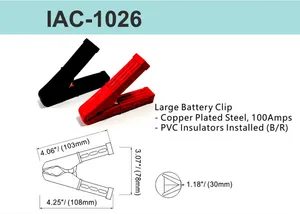 Rood En Zwart Verkoperd Staal 100 Ampère Grote Batterij Clip Pvc Isolatoren Geïnstalleerd Lengte 108Mm Open 30Mm