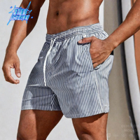 Short de bain pour homme en polyester écologique, à séchage rapide, avec poches, imprimé logo personnalisé/à carreaux, taille élastique, 1 pièce