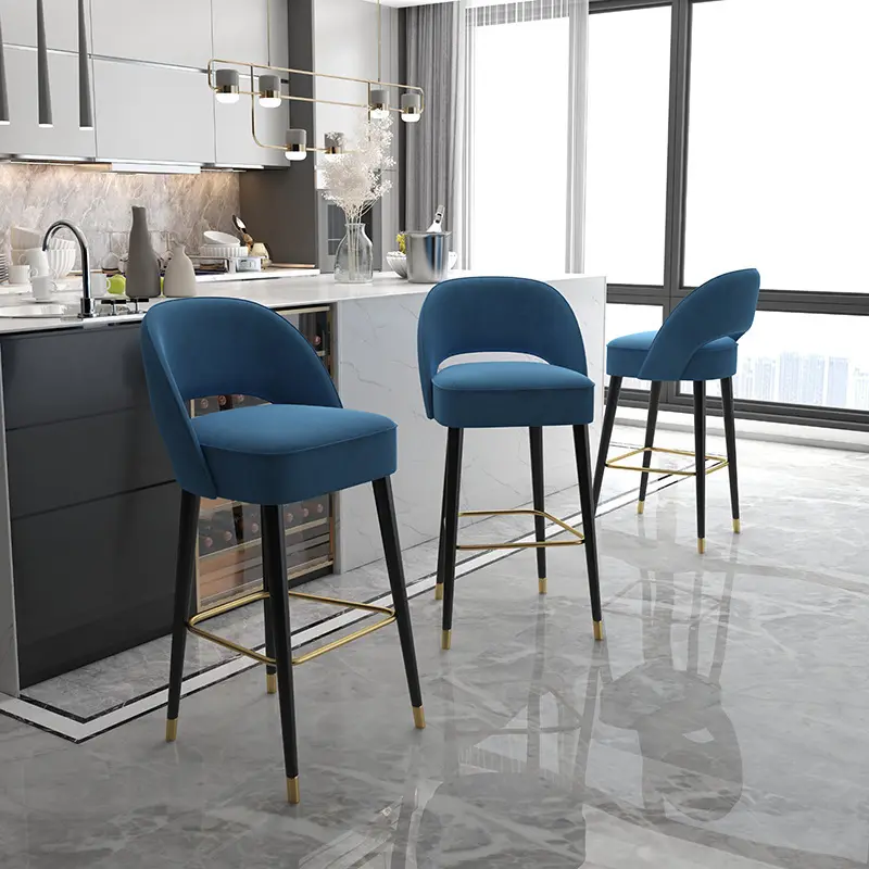 Nordico alto bancone mobili oro metallo velluto retro cucina di lusso in pelle moderna sgabello alto sedie da Bar per Hotel ristorante