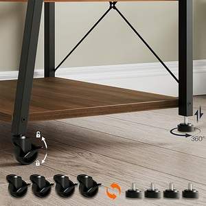 Meuble <span class=keywords><strong>TV</strong></span> moderne en bois sur <span class=keywords><strong>roulettes</strong></span> avec support et prise de courant pour téléviseurs jusqu'à 55 pouces, avec étagères de rangement à 3 niveaux - Product Image 5