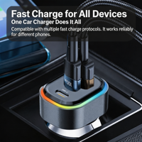 KC-12 Pengisi Daya Mobil Ekspansi Depan/Belakang Multi Port USB Tipe-C/7 Lampu Ambient RGB Warna-warni Pengisian Daya QC/Adaptor Daya Pengisian Daya PD