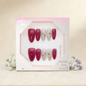 Faux ongles personnalisés faits à la main, style stiletto français, réutilisables, à presser, en ABS, forme amande, couvrance totale, pré-conçus, vente en gros - Product Image 6