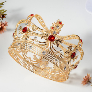 Tiara de Cristal Barroco Redonda Completa al por Mayor, Corona de Rey de Lujo para Hombre, para Fiestas, Cumpleaños, <span class=keywords><strong>en</strong></span> Venta - Product Image 3