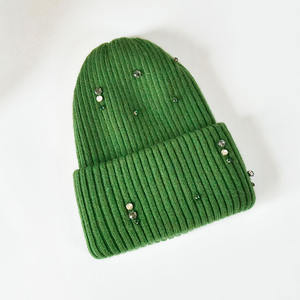 Berretto invernale da donna in lana d'angora lavorato a maglia per donna cappello con diamanti lucidi e scintillanti a maglia con decorazione gioielli - Product Image 3