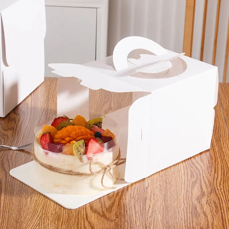 Emballage de boîte à gâteau de boulangerie de 3 4 6 8 pouces personnalisé emballage de boîte en papier de gâteau dessert uni avec fenêtre transparente