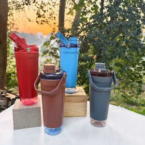 Portable Vacuum Insulated Stainless Steel Protein Shaker Mug 24oz with Built-in Tritan Storage Cup Handle <b>Hot</b>/Cold Eco-Friendly - Product Image 2