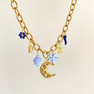 2025 nueva moda collar de acero inoxidable chapado en oro de 18 quilates para mujer impermeable estrella de mar sol Luna playa joyería Chic cadenas estilo - Product Image 4
