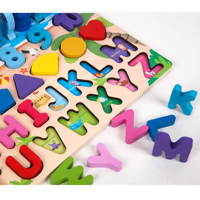 Children's Cartoon Three-dimensional Letter Anime Puzzle Early Education Building Blocks Wooden Letter Puzzles