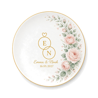 Plateau à bagues personnalisé en émail fin, motif floral aquarelle, pour souvenir de mariage personnalisé