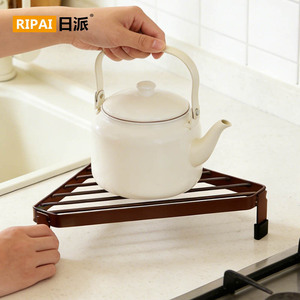 Ripai Triangular Pot Rack Iron Heat Insulating <b>Tabletop</b> Kitchen <b>Storage</b> Corner Shelf For Cookware Support - Product Image 1