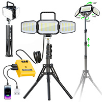 Lampe de travail sur trépied 30W 196 LED pour batterie 18V, 3 têtes 6500K avec chargement USB Type C pour chantier de construction