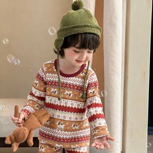 Комплект зимней пижамы из чистого хлопка с мультяшным принтом для дома. Базовый слой одежды класса А без костюмной тесьмы. - Product Image 3