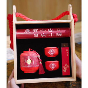 Caja de regalo de madera con asa de cuerda roja, diseño de Feliz Año Nuevo, forma rectangular, hecha a mano, para recuerdos del Festival de Primavera - Product Image 4