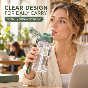 550ml Transparent PP Straw <b>Water</b> <b>Bottle</b> with One-Touch Dust Cover and Wrist Strap Custom Logo OEM ODM - Product Image 6