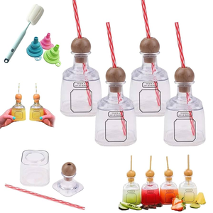 Copos patrono com palha 375ml Tequila Twist Top Garrafas Copos patrono para Tequila Mini garrafas plásticas claras para festa - Product Image 4