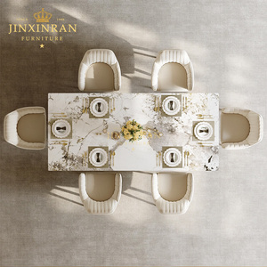 Tavolo da Pranzo Rettangolare Personalizzato con Piano in Marmo Bianco Pandora, Base a V Intrecciata in <span class=keywords><strong>Acciaio</strong></span> <span class=keywords><strong>Inox</strong></span> Dorato a Specchio, Arredamento per Casa e Ristorante - Product Image 4