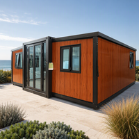 Maison conteneur pliable en structure acier, cabine modulaire préfabriquée, ignifuge, étanche, faible MOQ pour zones touristiques et parcs forestiers
