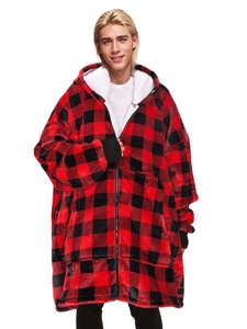 Màu Đỏ Màu Đen Lễ Hội Mô Hình Đầy Đủ Zip Mềm Flannel Sherpa Lông Cừu Hiện Đại Chống Bụi Mite Áo Chăn Chất Lượng Cao Polyester Nhà - Product Image 6