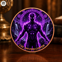 Pièce de monnaie en cuivre pur 999 de 1 oz, art fantaisie imprimé en couleur 2D, guerrier énergétique violet, objet de collection
