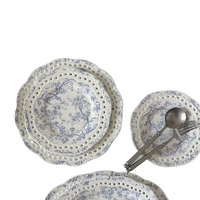 Vaisselle en céramique de qualité alimentaire en porcelaine fine, motif végétal bleu victorien français, faite à la main, assiette creuse, tasse et soucoupe, style occidental pour fête