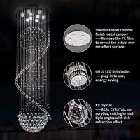 Lustre moderne en cristal, design sphérique en spirale, luminaire en cristal pour plafond haut, idéal pour salon, hôtel, escalier, hall d'entrée