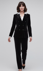 Ensemble pantalon élégant en velours noir pour femme avec blazer croisé et pantalon ajusté – Design de costume professionnel formel - Product Image 3