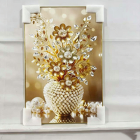 Vente en gros usine : Vase à plantes en porcelaine avec cadre en cristal 5D, tableaux modernes pour cuisine, peintures murales de fleurs en diamant