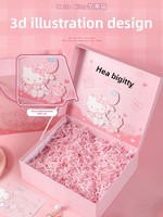 Boîte cadeau rigide à motif de chaton rose, carton magnétique imprimé en couleur avec sac cadeau pour filles, enfants, emballage cadeau de festival
