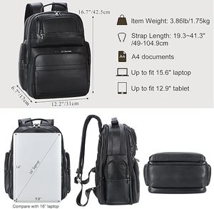 Men's Vintage <b>Leather</b> <b>Backpack</b> 15.6" Laptop Bag <b>Large</b> Capacity Business Travel Hiking Shoulder Daypacks - Product Image 3