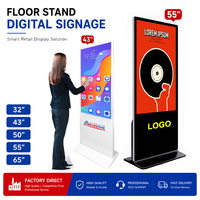 Pantalla Digital Vertical de 43 y 55 Pulgadas con Base para Piso, Reproductor de Publicidad LCD para Interiores Basado en Android, Pantalla Táctil para Video y Medios