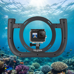 <span class=keywords><strong>Telesin</strong></span> Empuñadura Estabilizadora Doble para Buceo, Soporte para Caja Estanca y Puerto de Domo, Plástico PC - Product Image 1