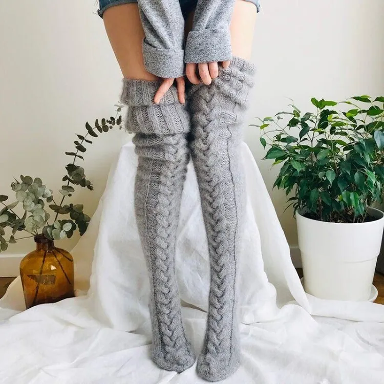 M998 Winter Leg Warmers Thigh High Socks Over The Knee Wool Cashmere Women Knit Socks