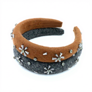 드림 패션 핸드메이드 라인스톤 울 헤어밴드 빈티지 와이드 크리스탈 장식 울 헤어 악세사리 - Product Image 2