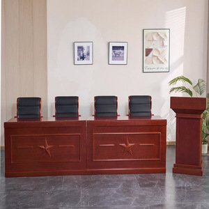 Table de conférence Shuang Mei 180*60cm en placage de bois massif, peinture rouge, bureau de réunion, banc de juge - Product Image 2