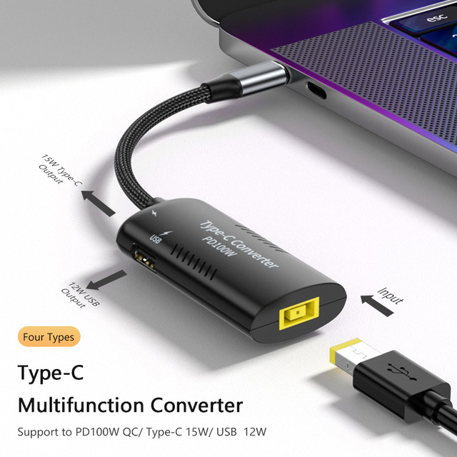Type-c to USB-A DC7.4*5.0MM/5.5*2.1MM/7.9*5.5MM PD 100W Extension Hub Adapter Converter for Charge 100W QC Charge for Laptop