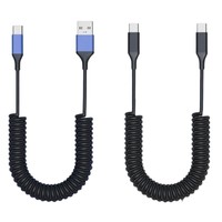 Câble de charge rapide USB vers USB C enroulable 5A rétractable 2M pour voiture, téléphone, tablette, batterie externe, appareils USB C, 3 couleurs